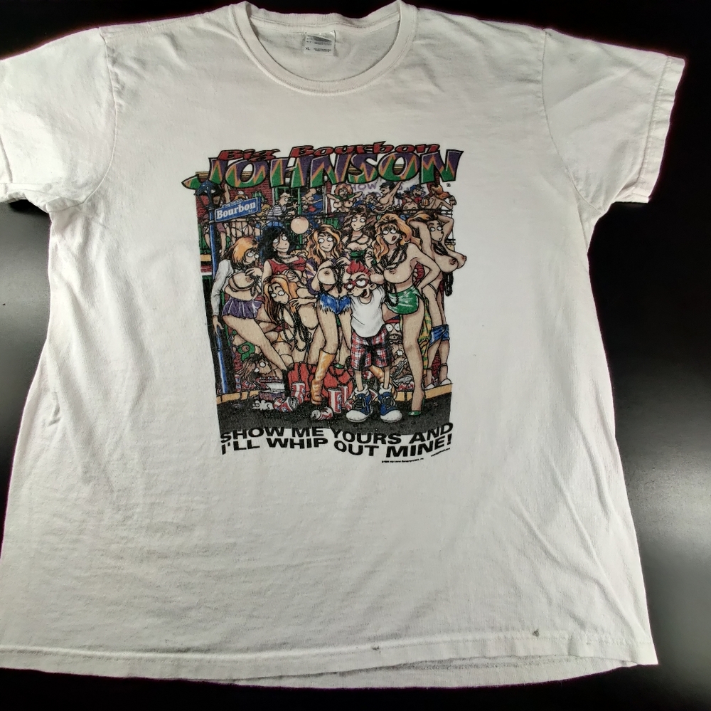 Vintage 90s Big Bourbon Johnson "Show Me Yours" Men's Size Large Tshirt